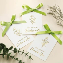 11pcs/Set Bridesmaid Invitation Cards, Ribbon Bow Floral Metallic Color Bride Gift, 8pcs "Will You Be My Bridesmaid?", 2pcs Maid Of Honor, 1pc Bridesmaid Invitation, Suitable For Wedding, Bridal Shower, School Supplies, Back To School (Beige Bow) - Multicolor - View 8