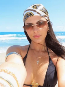 1条女士复古印花头巾，缎面质感，适合夏季日常及派对场合搭配连衣裙 - 黑金 - 查看 6