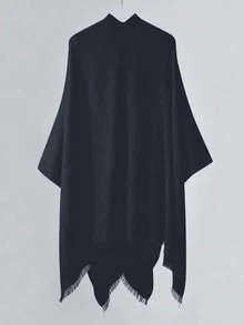 1件装女士纯色仿羊绒流苏超大披肩领保暖斗篷披肩，旅行必备，沙滩巾 - 黑色 - 查看 3