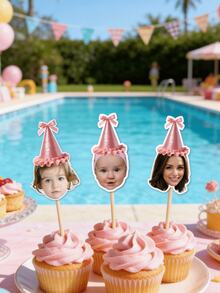 10/25/50/100/150pcs Personalized Face Shape Cupcake Toppers, Birthday Party Decorations, Custom Edible Cake Toppers - Multicolor - View 3