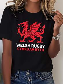 100% Cotton Cymru Forever Dragon Women'S Soft Rugby T-Shirt - Black - View 1