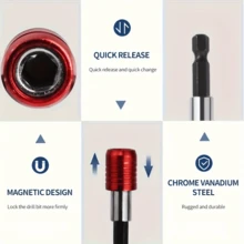 Heavy Duty Magnetic Hex Shank Extension Bar - Featuring A Quick-Release Design, Durable Chromium Vanadium Steel Construction, With A Socket Adapter, Ergonomic Red Handle, And Rugged Durability. Suitable For Use With Power Drills, Tools, Screw And Nut Removal, Industrial Equipment Disassembly, DIY Projects, Automotive Repair, And Hard-To-Reach Areas. - Multicolor - View 5