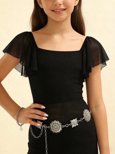 Vintage Style Hollow Alloy Waist Chain, Adjustable, Fits Boho Dresses, Tropical Floral & Paisley Print, For Party, Wedding, Autumn Winter Summer School Fall, Autumn, Halloween