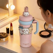 Chiikawa Series Boba Insulated Tumbler, Large Capacity Insulated Cup With Straw, Cute Cartoon Insulated Water Bottle, 960ml/32.47oz - Pink - View 7