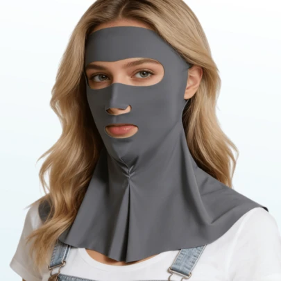 1个纯色尼龙户外全脸防晒面罩，速干吸汗，旅行必备，可调节，亲肤，男女通用防晒头套，透气，高弹