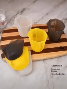 1pc Creative Foldable Silicone Measuring Cup, Baking Cup With Visible Dual Scale, 250ML Milk Cup Baking Tool Foldable Measuring Cup - White - View 3