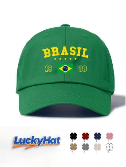 1 pieza Gorra de béisbol con estampado "BRASIL" para mujer, sombrero casual ajustable con protección solar para exteriores adecuado para viajes y playa en primavera/otoño, sombrero de sol estilo Y2K unisex