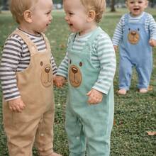 CONFECÇÕES ROMILA Baby Boy Set: Overalls + Long Embroidered Striped T-Shirt, Winter Cotton - 綠色 - 查看 3