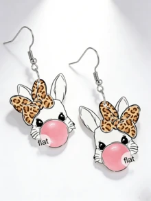 2D Charming Bubble Blowing Rabbit Pendant Earrings, Easter Theme Earrings, Acrylic Material, Suitable For Daily Wear And Holidays, Unique Gift - A - View 4