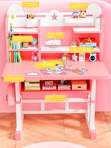 Children's Chairs And Desk With Adjustable Shelves And Table - Pink - View 3