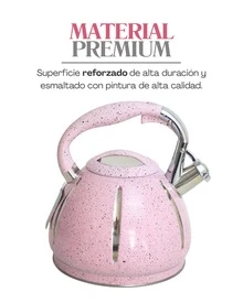 Tetera Chifladora 3 Litros de Acero Inoxidable | Hervidor de Agua con Silbato Integrado | Diseño Moderno Tipo Granito | Mango Ergonómico Anticalor | Apta para Gas, Eléctrica e Inducción | Ideal para Café y Té - Rosa - Ver 6