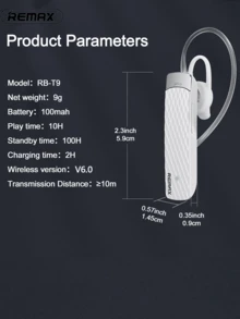 【2025升级版】Remax超轻夹式无线耳机；智能降噪，通话清晰；双耳兼容；无线配对；5.4GHz稳定连接，兼容iOS/安卓系统；20小时超长续航；全天稳固佩戴；免提耳机；无线耳塞 - T9-黑色 - 查看 7