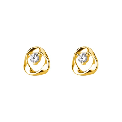 Bông tai Mobius bằng bạc Sterling S925, màu vàng và bạc, đính đá Cubic Zirconia trắng, sang trọng, thanh lịch, không gây dị ứng, phù hợp đeo hàng ngày, dự tiệc, kèm hộp quà tặng.