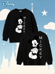 Disney A Cute Boy's Outfit With Cartoon Characters From Mickey Mouse Printed On Both Sides, And A Stylish Round Neck Sweatshirt. Comfortable And Loose, Elastic And Breathable, Machine Washable. Multi Functional Top, Suitable For - 黑色 - 查看 1
