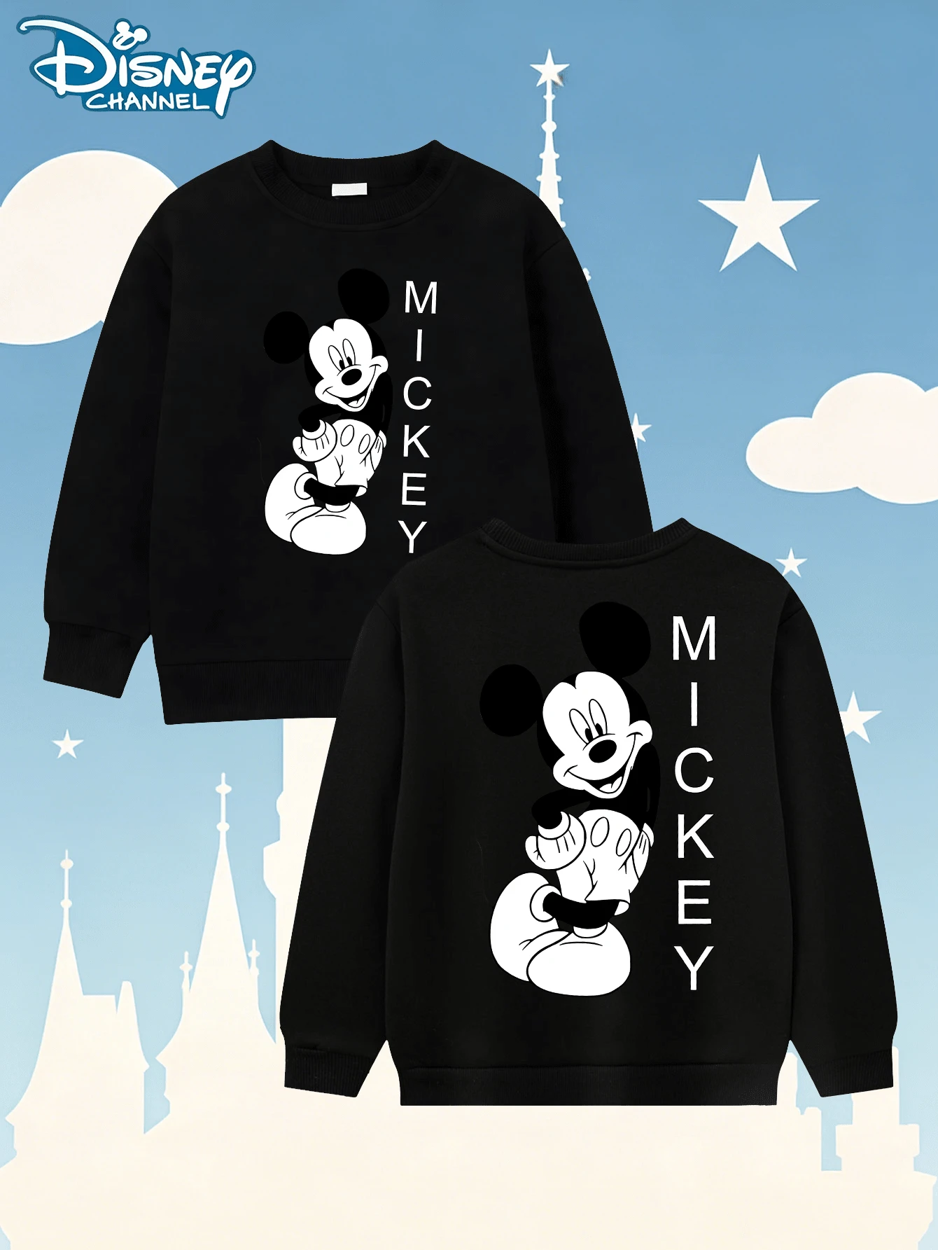 Disney A Cute Boy's Outfit With Cartoon Characters From Mickey Mouse Printed On Both Sides, And A Stylish Round Neck Sweatshirt. Comfortable And Loose, Elastic And Breathable, Machine Washable. Multi Functional Top, Suitable For - màu đen - Xem 1
