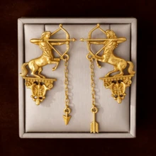 一对不对称马头箭形耳环，珠宝礼品 - 金色 - 查看 4