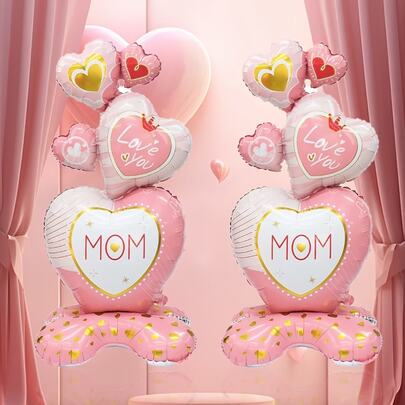 1/2pcs Large Base Romantic Heart-Shaped Balloons, Suitable For Mother's Day Party, Mom's Birthday Party Decor, Valentine's Day Decor, Wedding Decor