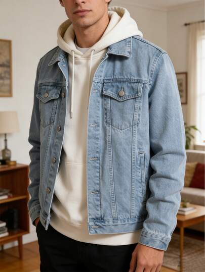 chaqueta chaquetas hombre ropa de hombre Chaqueta de mezclilla holgada de manga larga casual para hombre de primavera y otoño