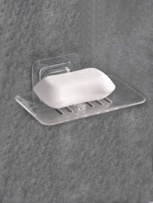 1/2pcs Transparent Self-Adhesive Wall-Mounted Plastic Soap Dish, Suitable For Bathroom - Multicolor - View 3