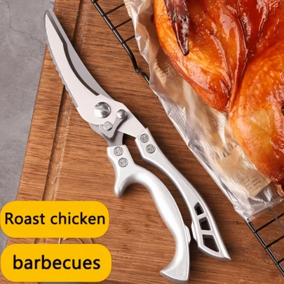 1pc Stainless Steel Kitchen Shears, Effortless Spring-Back Scissors, Suitable For Fish, Meat, Poultry, Vegetables, And Various Kitchen Foods, Kitchen Tool, Household Scissors, Kitchen Supplies