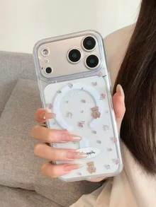 Transparent Adorable Butterfly Teddy Bear Magnetic Phone Case, Compatible With IPhone 17 Pro Max/16 Pro Max And Fits 13/14/15/12/11, Drop-Proof Protection Case - Transparent Bear - View 2