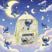 史迪奇主题时尚背包 - 多隔层帆布日常背包，适合学生和上班族 - 符合人体工学的粉色学生书包，容量大 - 耐用，适合全天使用，带拉链前袋和侧边水壶袋 - 时尚卡通印花，日常百搭 - 彩色 - 查看 3