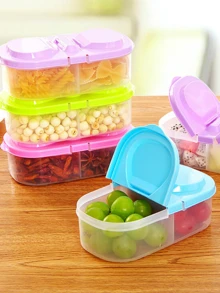 1 pieza Recipiente de almacenamiento de alimentos hermético de doble capa con tapa, organizador de cocina multifuncional de plástico para refrigerador - Multicolor - Ver 4