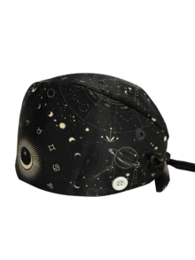 1 件时尚印花医用手术帽，带设计元素，抗菌防尘，男女通用可调节松紧带和抽绳护士帽，吸汗带衬里，适合医生、护士、美容院、厨师、服务员、兽医、管家，印有宇宙元素，涤纶，适合所有季节、办公室和日常使用 - 彩色 - 查看 12