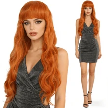 24 Inch Vibrant Orange Long Curly Wig With Bangs, Heat Resistant & DIY-Friendly, Essential For Music Festivals & Cosplay Events - Orange - View 2