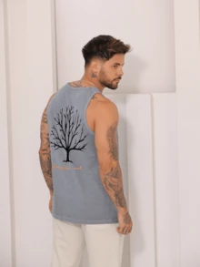 Regata cavada normal estampada masculino verão com costura malha lavada - Cinza - Visão 1