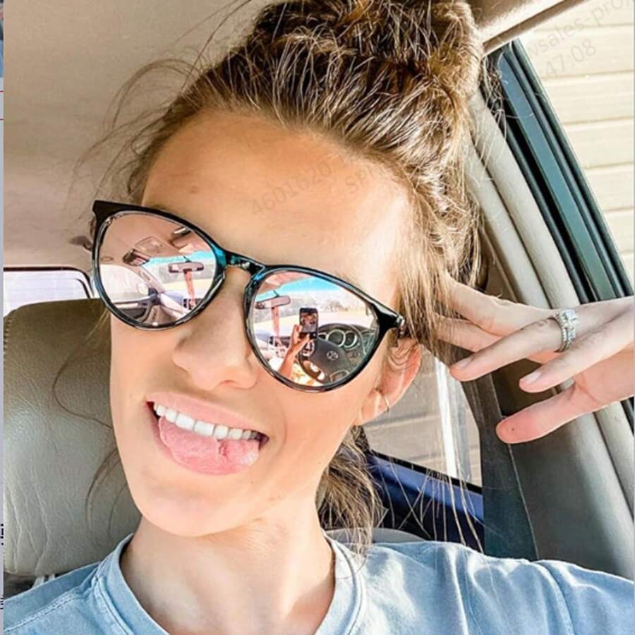 1副女士复古圆形休闲百搭时尚眼镜 - 黑色 - 查看 1