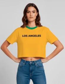 Cropped Feminina Estampa Los Angeles Casual Treino Academia Diversas Cores Hexa Copa - Amarela Gola Verde - Visão 6