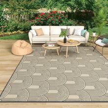 Tappeto da esterno impermeabile da 9x12 piedi, tappetino da esterno con motivo geometrico a forma di U; tappetino in plastica reversibile per campeggio, roulotte, patio, portico, terrazza, cortile, balcone, picnic, nero e bianco - Castano - Visualizzare 11