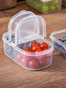 1 pieza Recipiente de almacenamiento de alimentos hermético de doble capa con tapa, organizador de cocina multifuncional de plástico para refrigerador - Multicolor - Ver 3