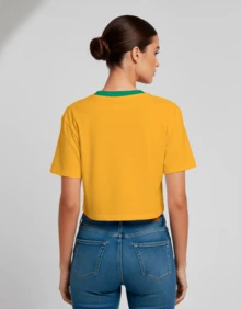 Cropped Feminina Estampa Flowers Coração Casual Treino Academia Diversas Cores Hexa Copa - Amarela Gola Verde - Visão 8