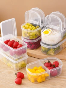 1 pieza Recipiente de almacenamiento de alimentos hermético de doble capa con tapa, organizador de cocina multifuncional de plástico para refrigerador - Multicolor - Ver 2