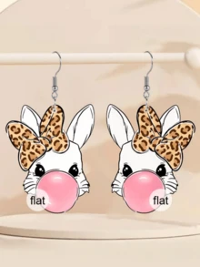 2D Charming Bubble Blowing Rabbit Pendant Earrings, Easter Theme Earrings, Acrylic Material, Suitable For Daily Wear And Holidays, Unique Gift - A - View 1