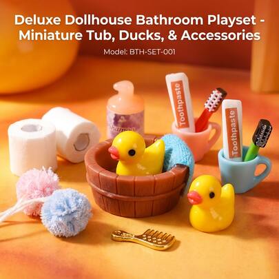 16pcs/Set Mini Bath Set Model Little Yellow Duck Bath Flower Shampoo Ornament DIY Decoration Scene Accessories Dollhouse Accessories