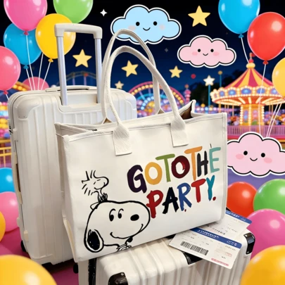  1 pieza Bolso de mano de gran capacidad con diseño de Snoopy, bolso de tela elegante y lindo, adecuado para salidas diarias, compras, cumpleaños, vacaciones, Día de San Valentín, regalo para estudiantes (estilo aleatorio)