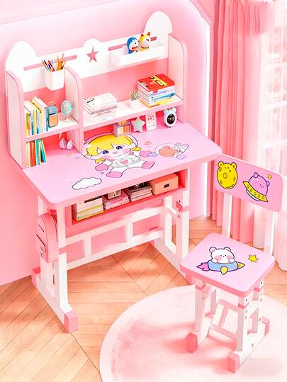 Sillas Y Escritorio Para Niños Con Repisas Ajustable Mesa