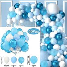 134pcs/Set Gray Blue Balloon Arch & Wreath Set, Including Gray Blue, Beige, Metallic Gold Balloons, Suitable For Bridal Shower, Gender Reveal Party, Birthday Party, Baby Shower, Home Party Decor, Gifts - Multicolor - View 8