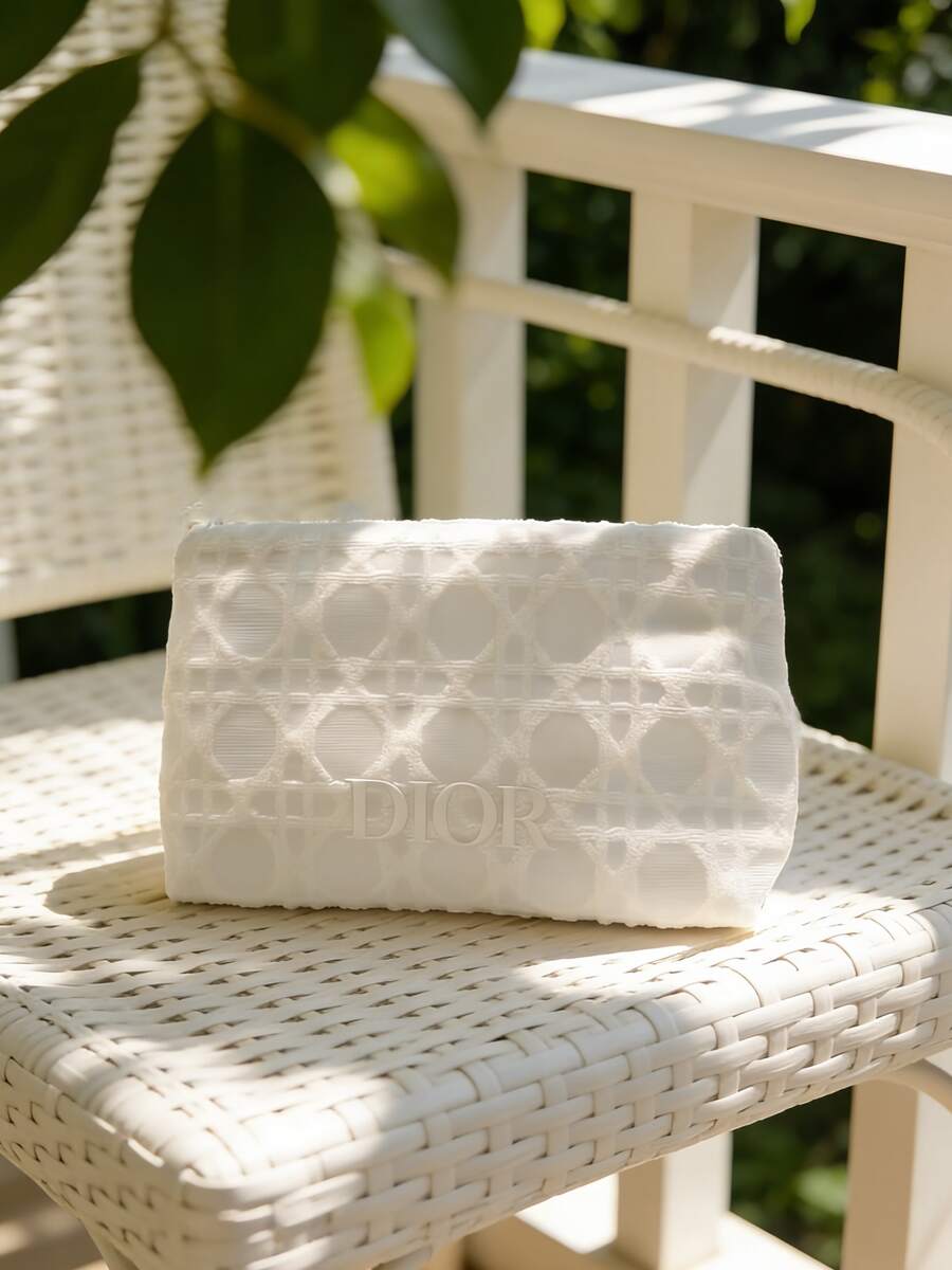 Christian Dior Large Capacity Elegant White Rhombus Pattern Cosmetic Bag - White - View 1