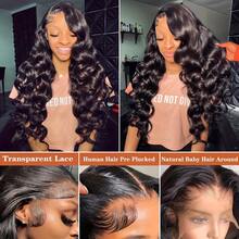 30英寸波浪假发，13x4高清蕾丝前假发和5*5蕾丝闭合假发，真人发混纺，30英寸波浪，180%/200%密度预修剪巴西假发，女士蕾丝前假发，无需胶水 - 自然色&黑色系 - 查看 2