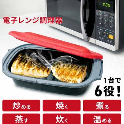 電子レンジ調理器　レンジグリル 炒める、焼く、煮る、茹でる、蒸す、炊く、温める　レシピ集 深型 魚焼き 焼き魚 焼く グリル 食洗機対応不可 目玉焼き 魚焼き器 電子レンジ
