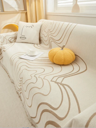 1pc Sofa Cover With Tassels, Sofa Blanket Furniture Protector Suitable For Bedroom, Office, Living Room, Home Decor