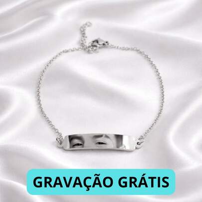 Pulseira Adulto Plaquinha Personalizada Gravação Olhar A Laser Dourada Prata Presente Lembrança