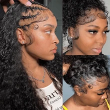 42 Inch 250% Density Brazilian Virgin Human Hair Deep Curly Lace Front Wigs Glueless, Wear To Go Transparent HD 13x4 Lace Frontal Wigs Deep Wave Real Human Hair Wigs Remy Pre-Plucked Bleached Knots With Baby Hair Natural Color - Natural Black - 查看 5