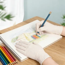 Guante de nitrilo blanco sin látex, de dedo completo, protector para pintura acrílica y dibujo - Blanco - Ver 3