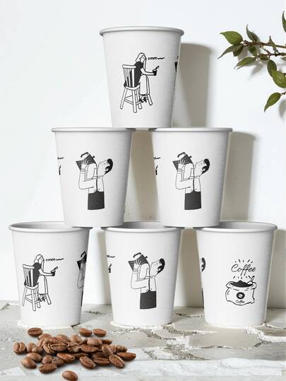 9盎司一次性咖啡杯，饰有手绘卡通创意图案，是您分发、接待的理想纸杯。厚实杯身，适用于盛装茶、水、果汁、浓缩咖啡、糖果、冷热饮品。