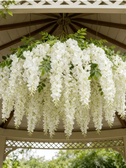 1set Artificial White Wisteria - Realistic White And Green Flowers, Durable Plastic/All-Weather Hanging Ivy, Suitable For Wedding Decorations, Arches, Gardens, Patios, Ceiling Decorations, Trellis Decorations, Ceilings And Valentine's Day Decorations - Maintenance-Free Artificial Wisteria Vines, Suitable For Valentine's Day/Easter/Mother's Day/Spring/Outdoor And Indoor Decorations, Wedding Decorations, Bedroom/Bathroom/Windowsill/Front Door/Terrace/Commercial Space Decorations.